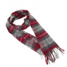 100% Cashmere Scarf - Grey and Burgundy Check -  Made in Scotland